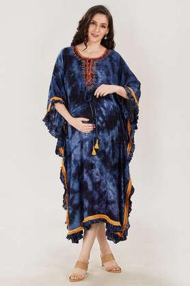 dyed viscose rayon round neck women's maxi dress - indigo