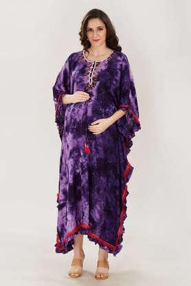 dyed viscose rayon round neck women's maxi dress - purple
