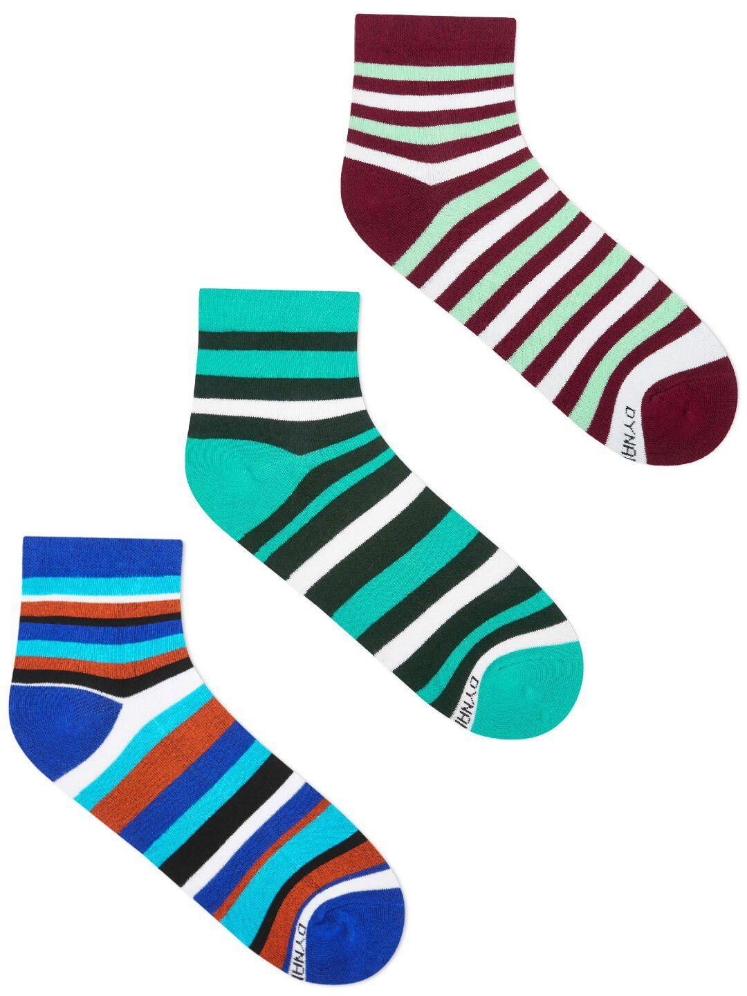 dynamocks pack of 3 striped patterned ankle-length socks