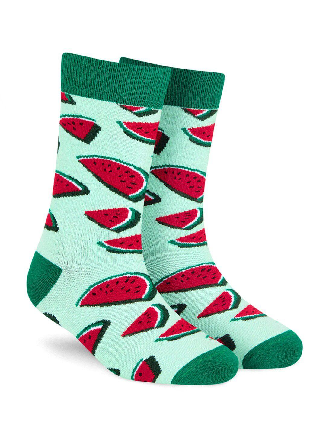 dynamocks unisex green & red patterned calf-length socks