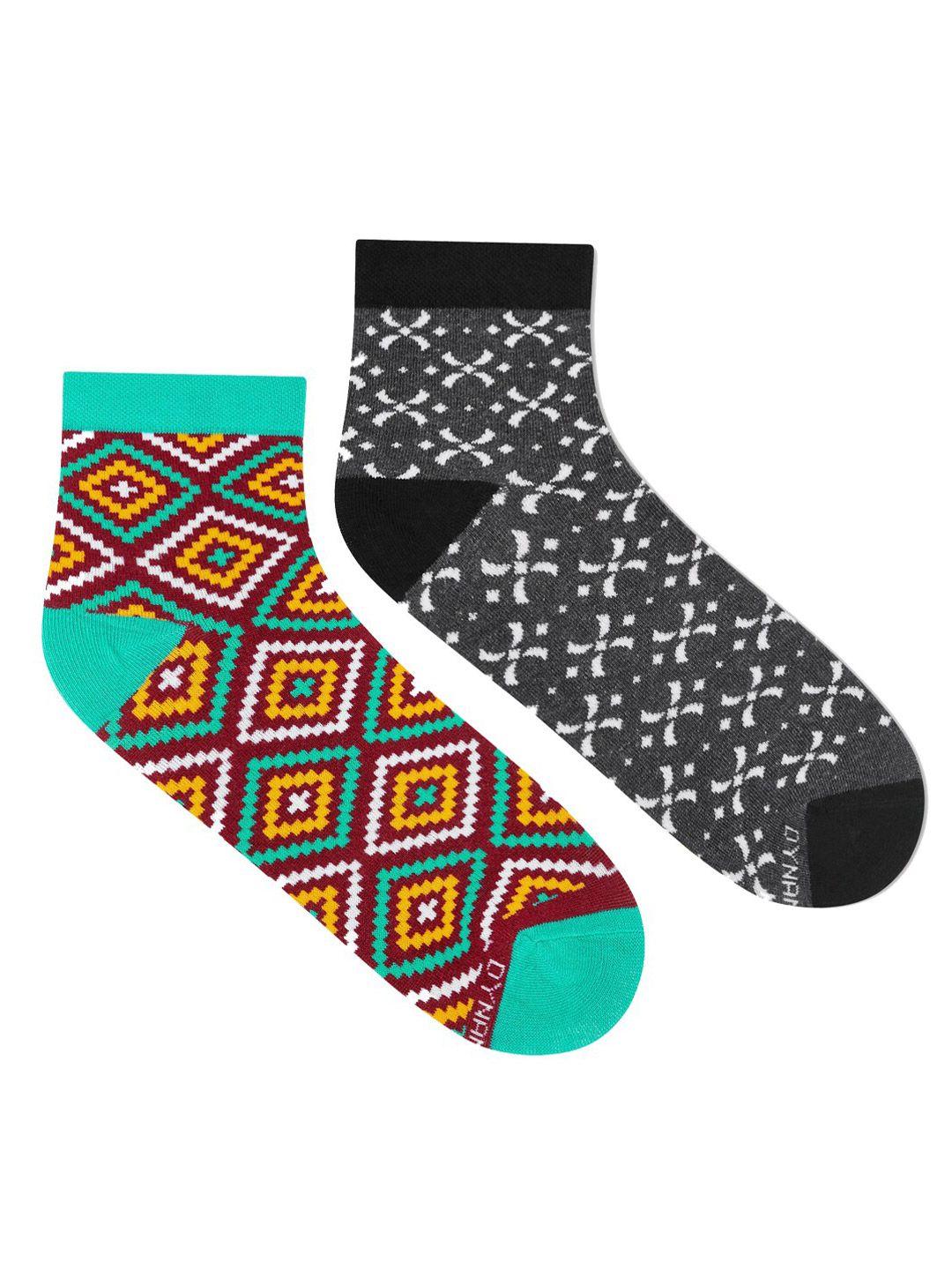 dynamocks unisex pack of 2 patterned ankle-length socks