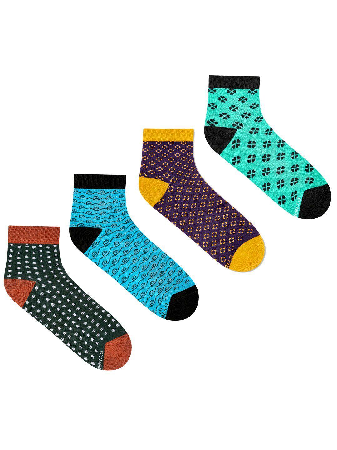 dynamocks unisex pack of 4 patterned ankle-length socks