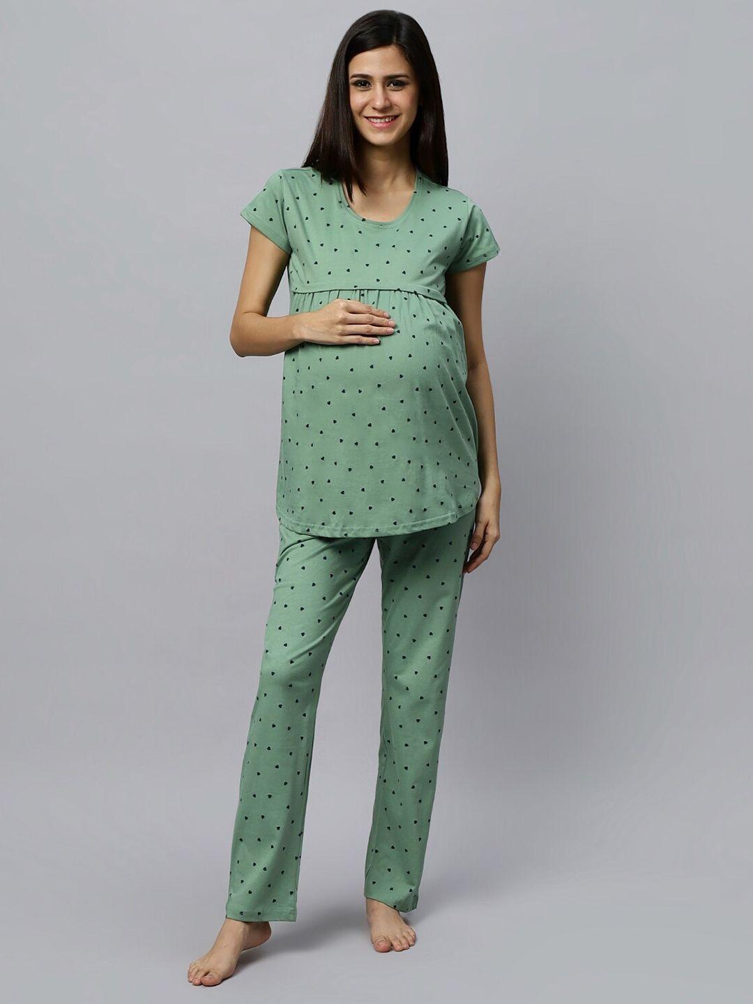 dzzo conversational printed pure cotton maternity & feeding night suit