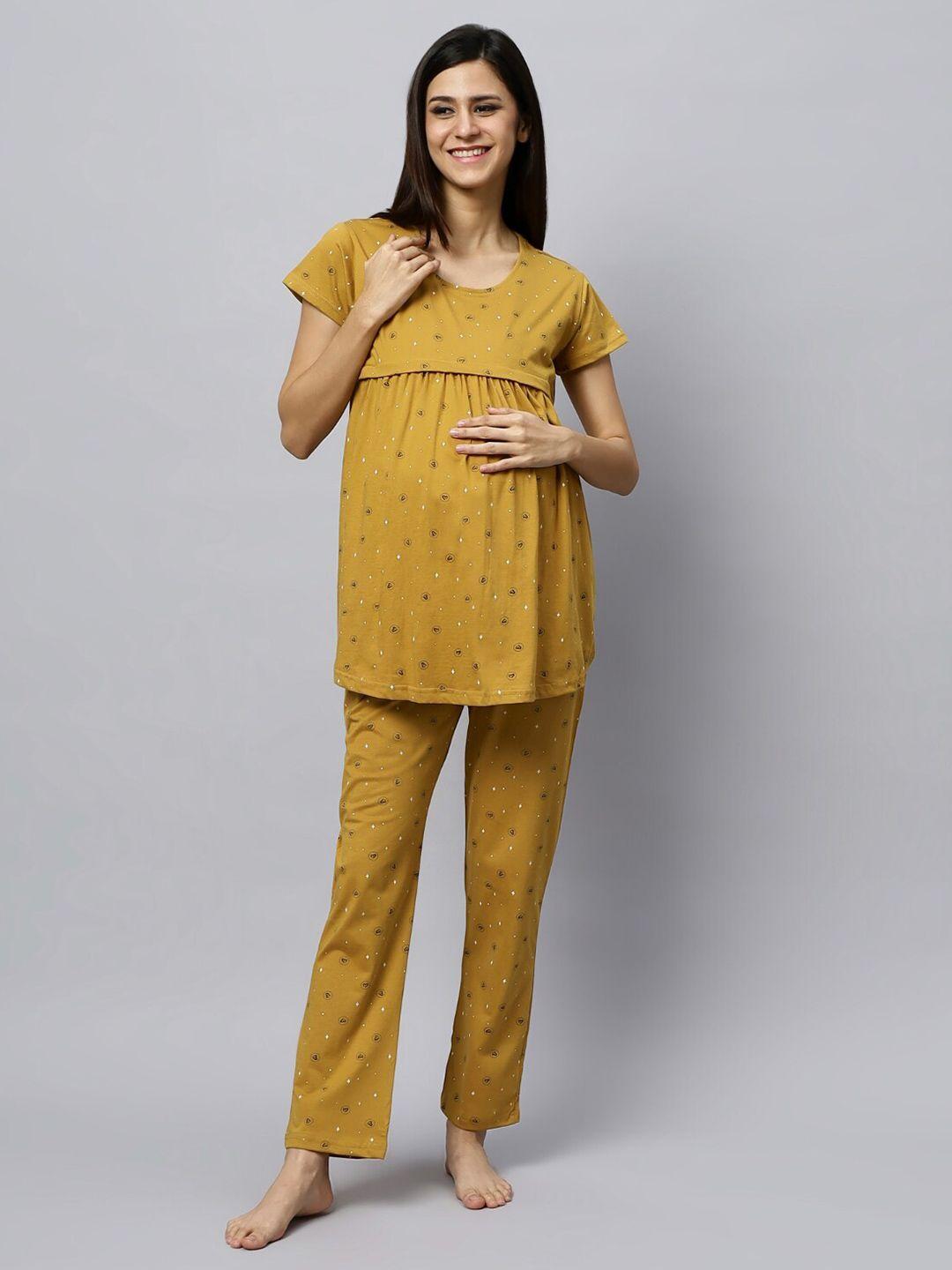dzzo-conversational-printed-pure-cotton-maternity-&-feeding-night-suit