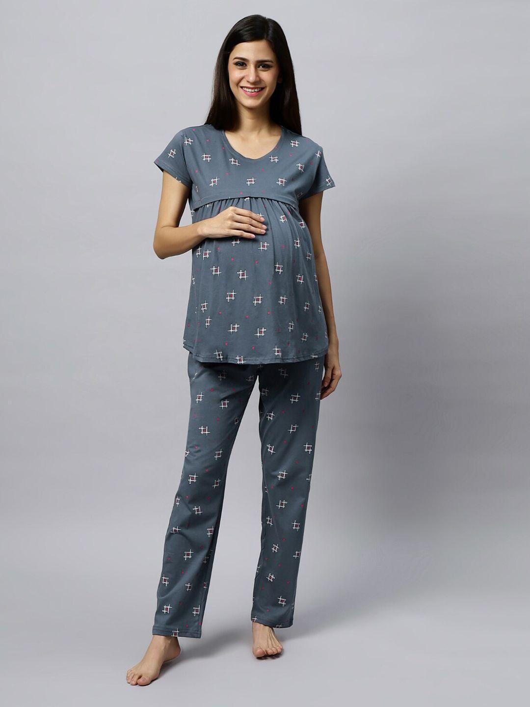 dzzo printed pure cotton maternity night suits