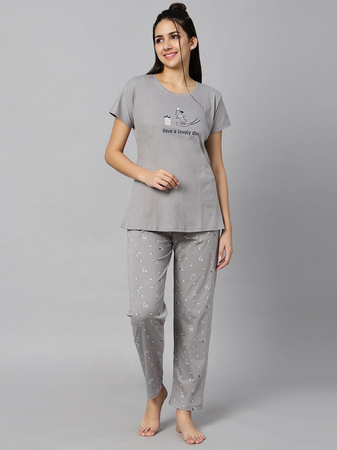 dzzo typography printed pure cotton night suit