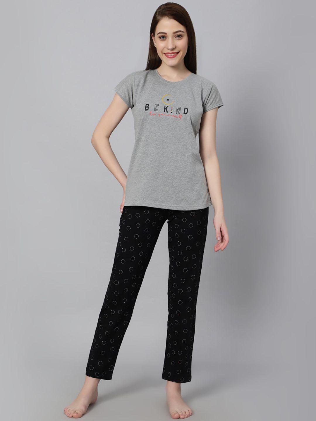 dzzo typography printed pure cotton t-shirt with pyjama
