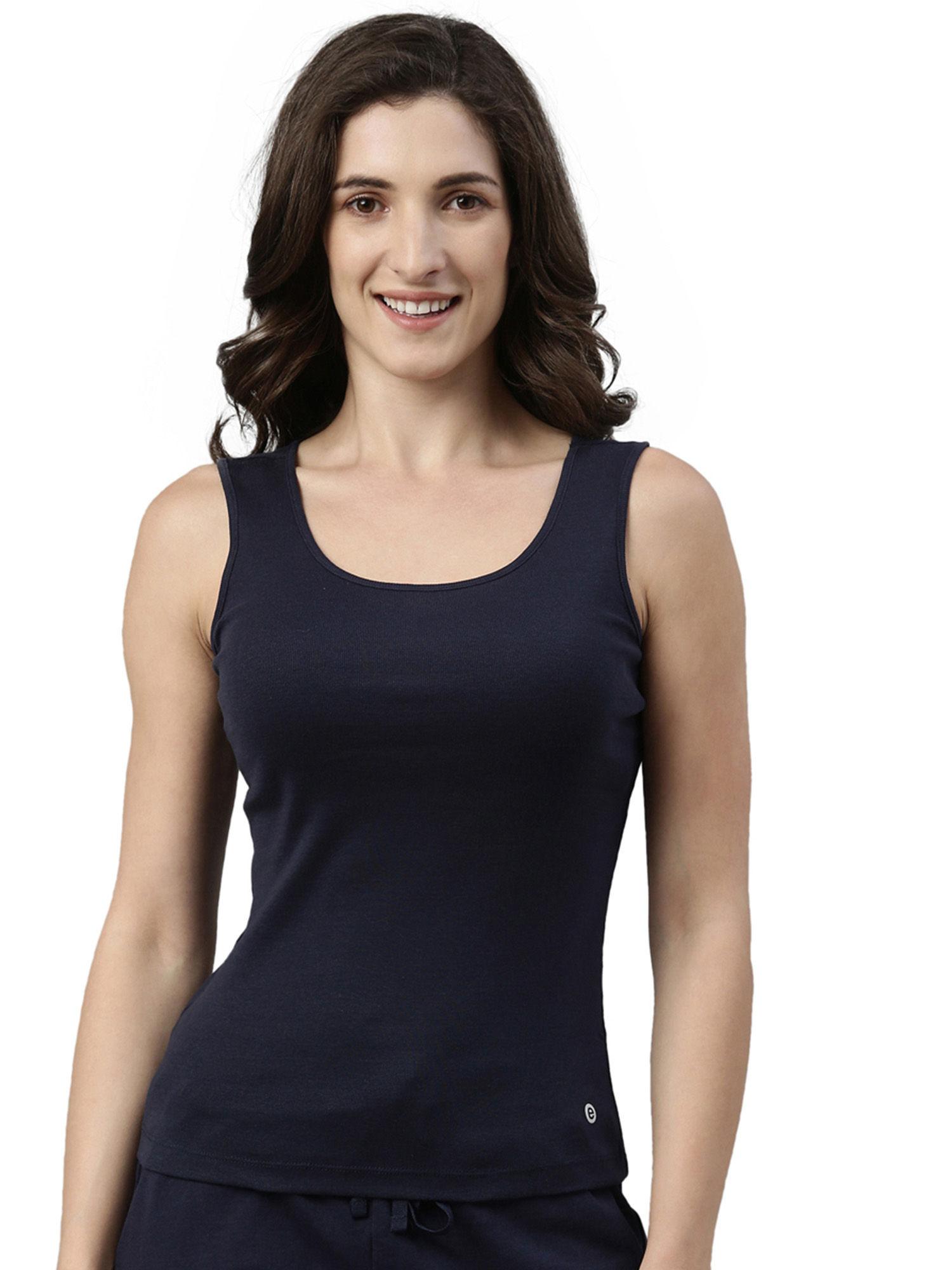 e025 womens essentials stay new tank top-navy navy blue