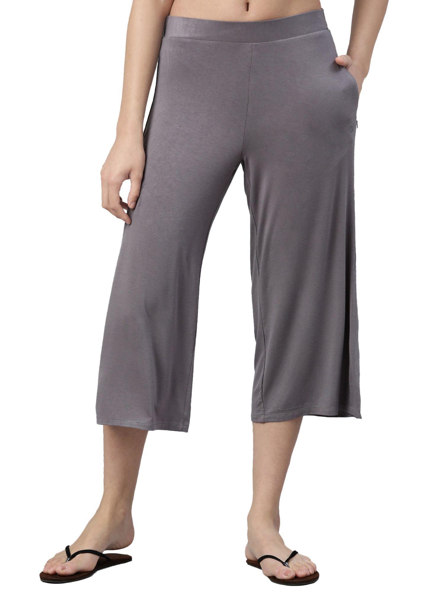 e064 women's ash grey mid rise crop length palazzo pants