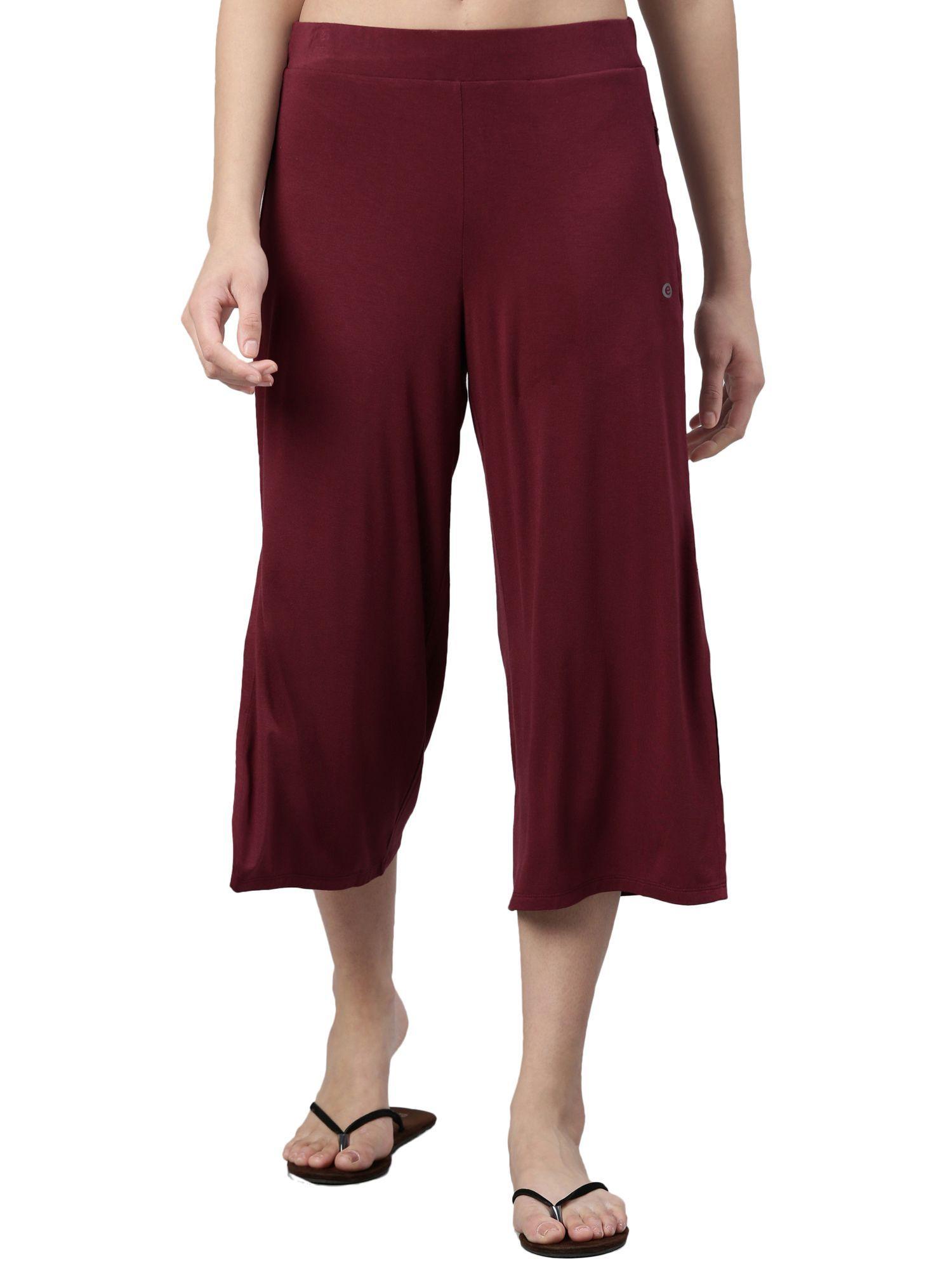 e064 women's deep ruby mid rise crop length palazzo pants