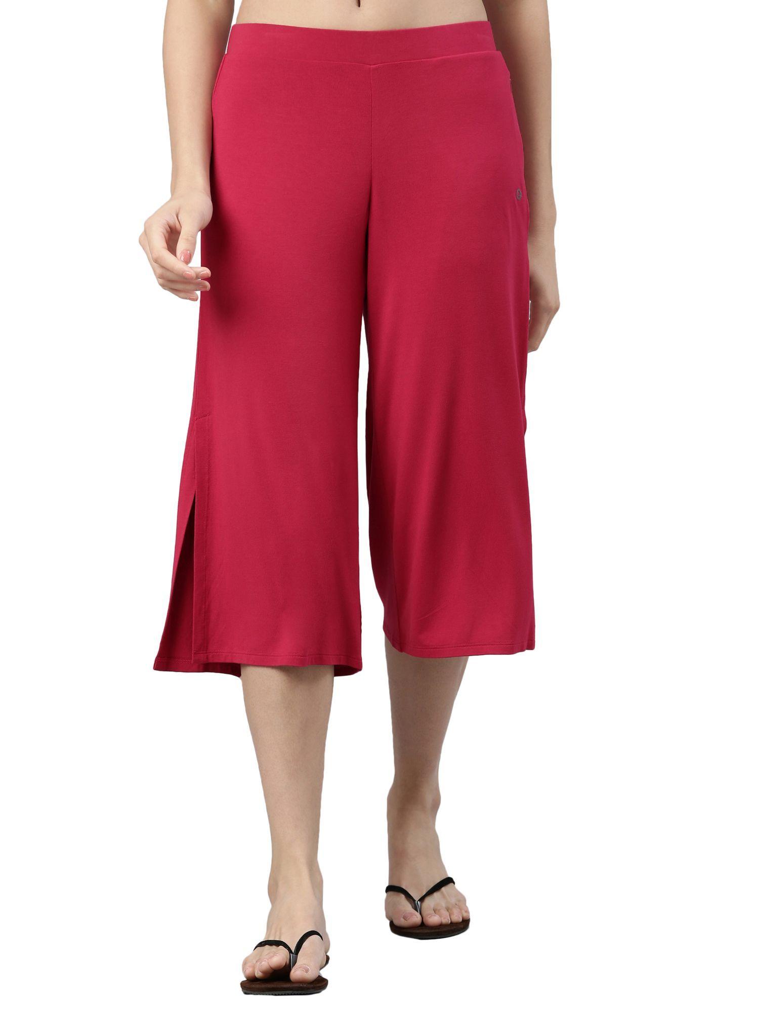 e064 women's strawberry red mid rise crop length palazzo pants