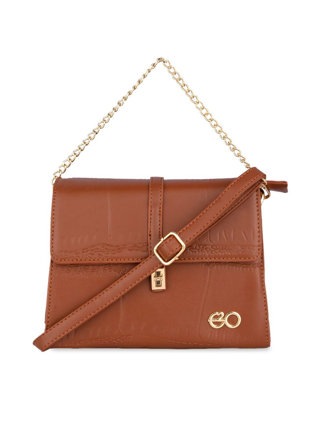 e2o brown solid pu structured sling bag