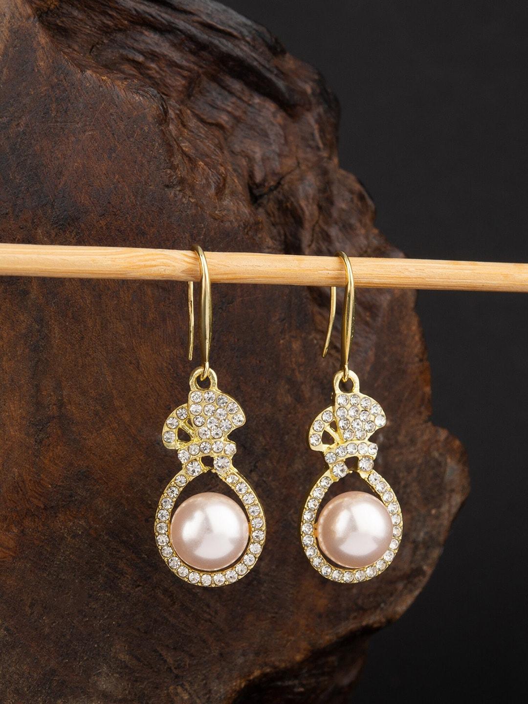 e2o gold-plated contemporary pearl drop earrings