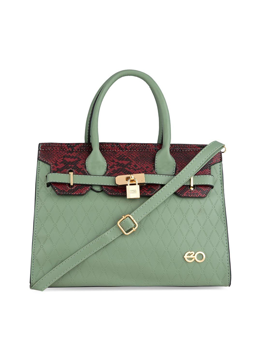 e2o green colourblocked pu swagger handheld bag with bow detail