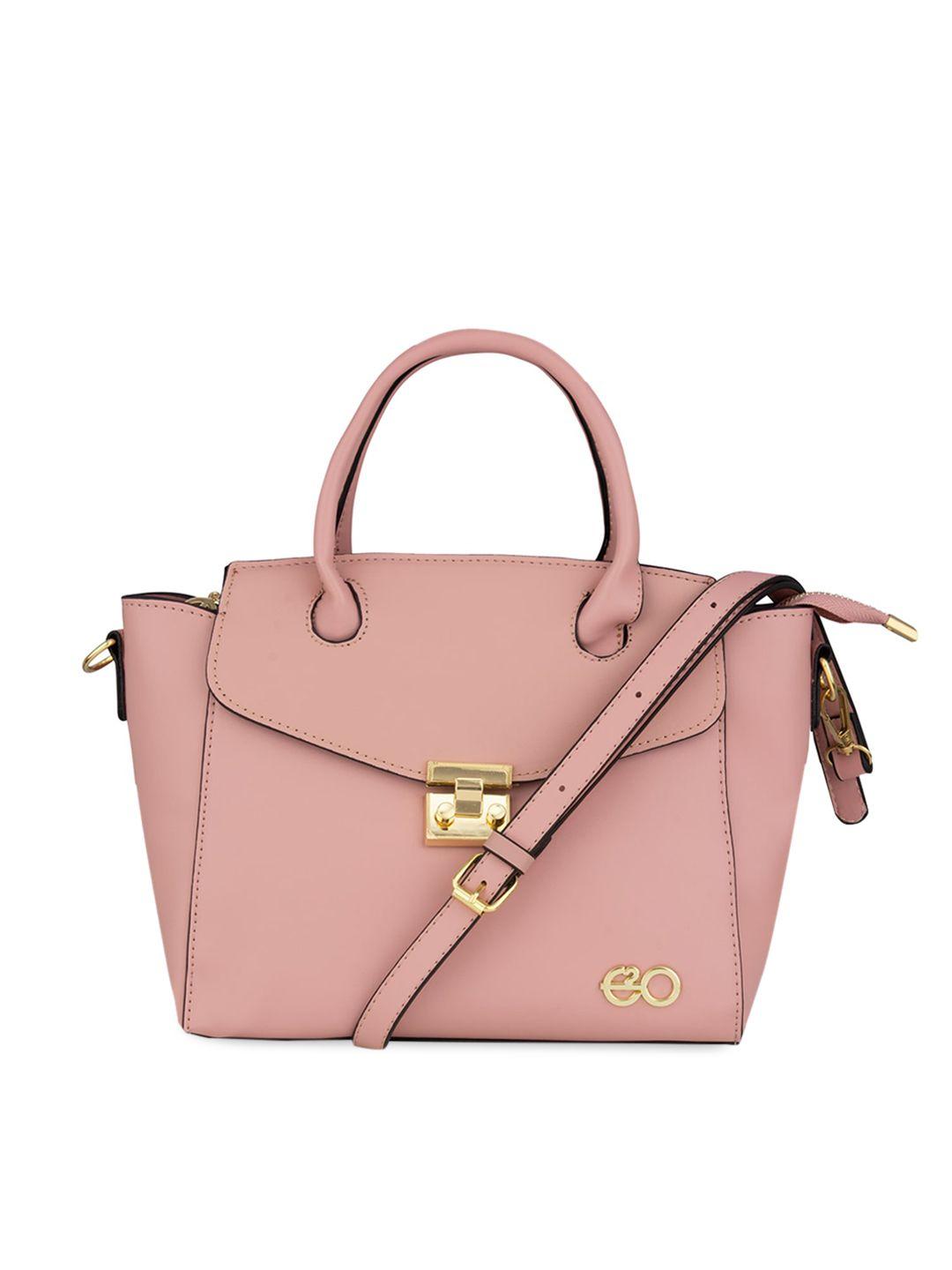 e2o women pink solid pu structured handheld bag