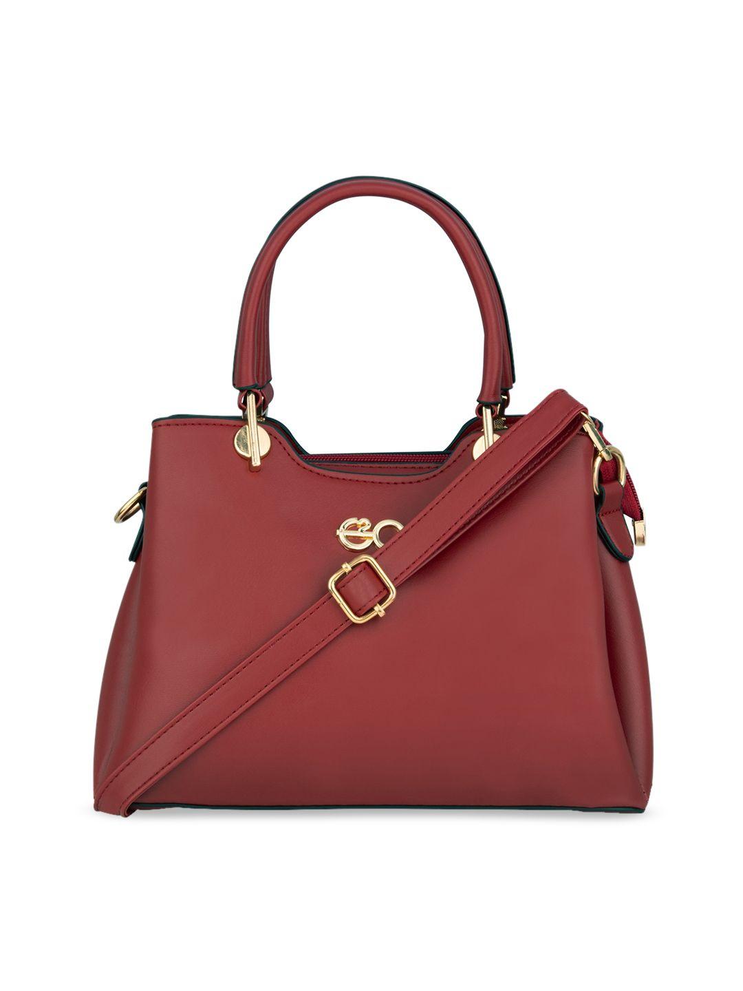 e2o women red solid pu structured handheld bag