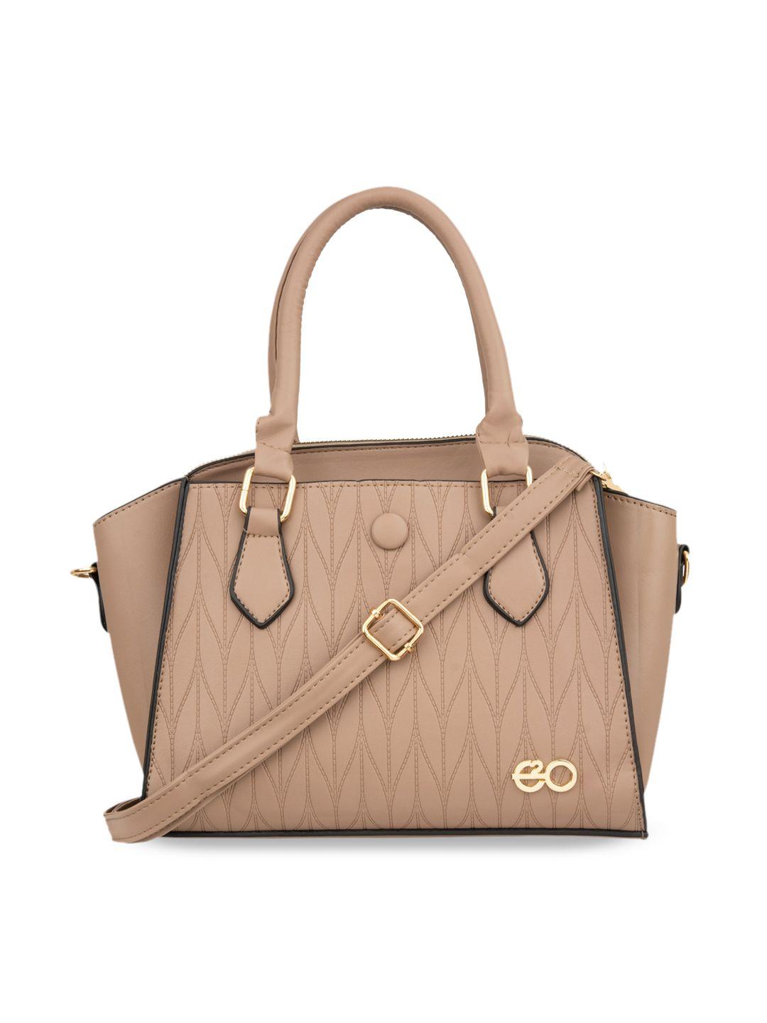 e2o beige textured pu structured handheld bag