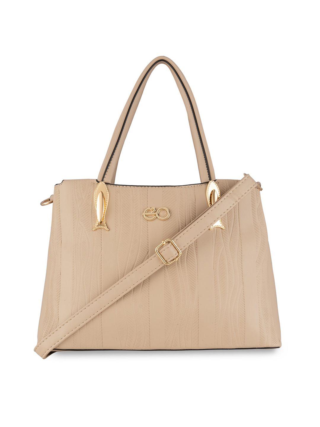 e2o beige textured pu structured shoulder bag with quilted