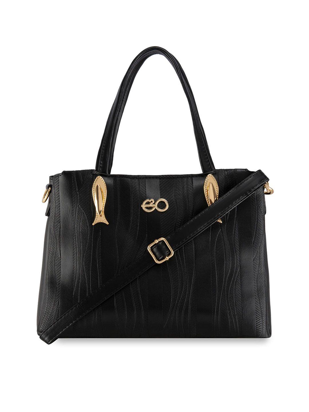 e2o black pu oversized shopper handheld bag with tasselled