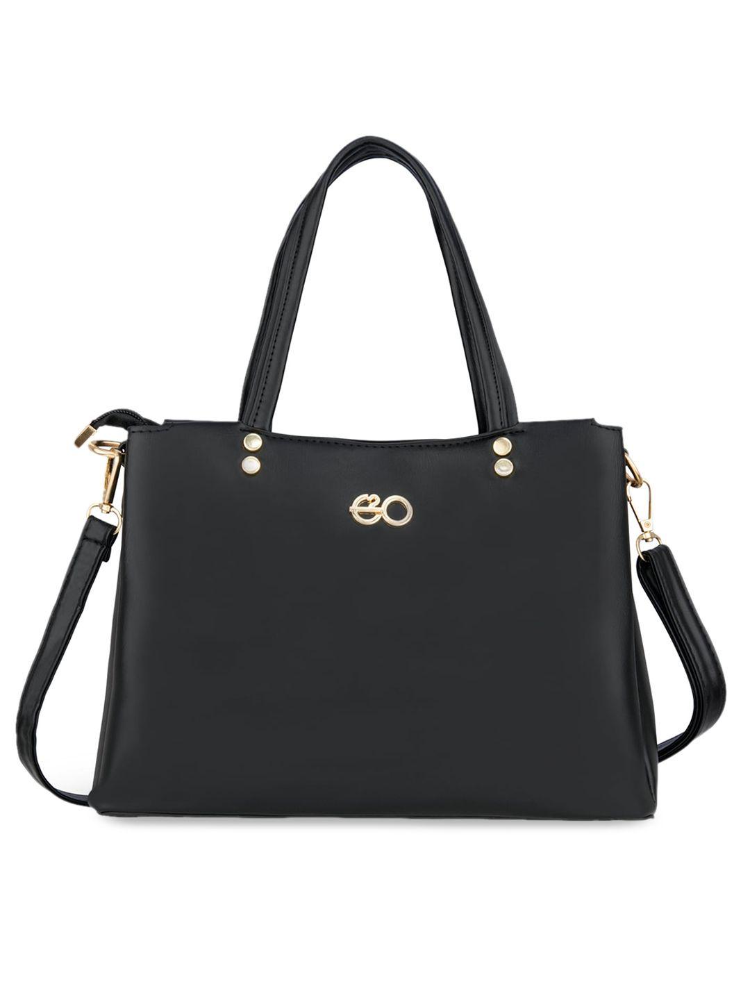 e2o black pu oversized structured shoulder bag