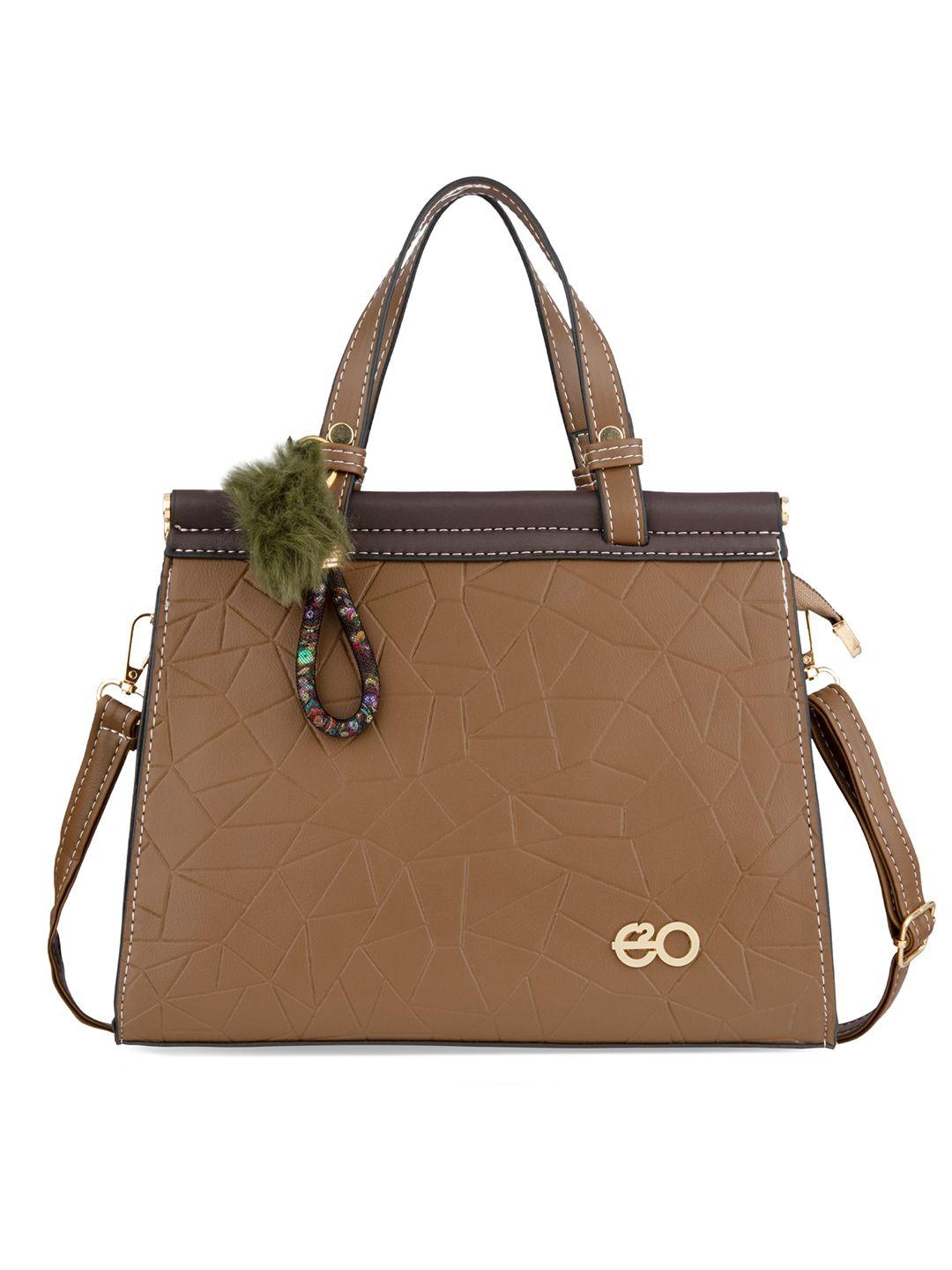 e2o brown textured pu structured handheld bag with quilted
