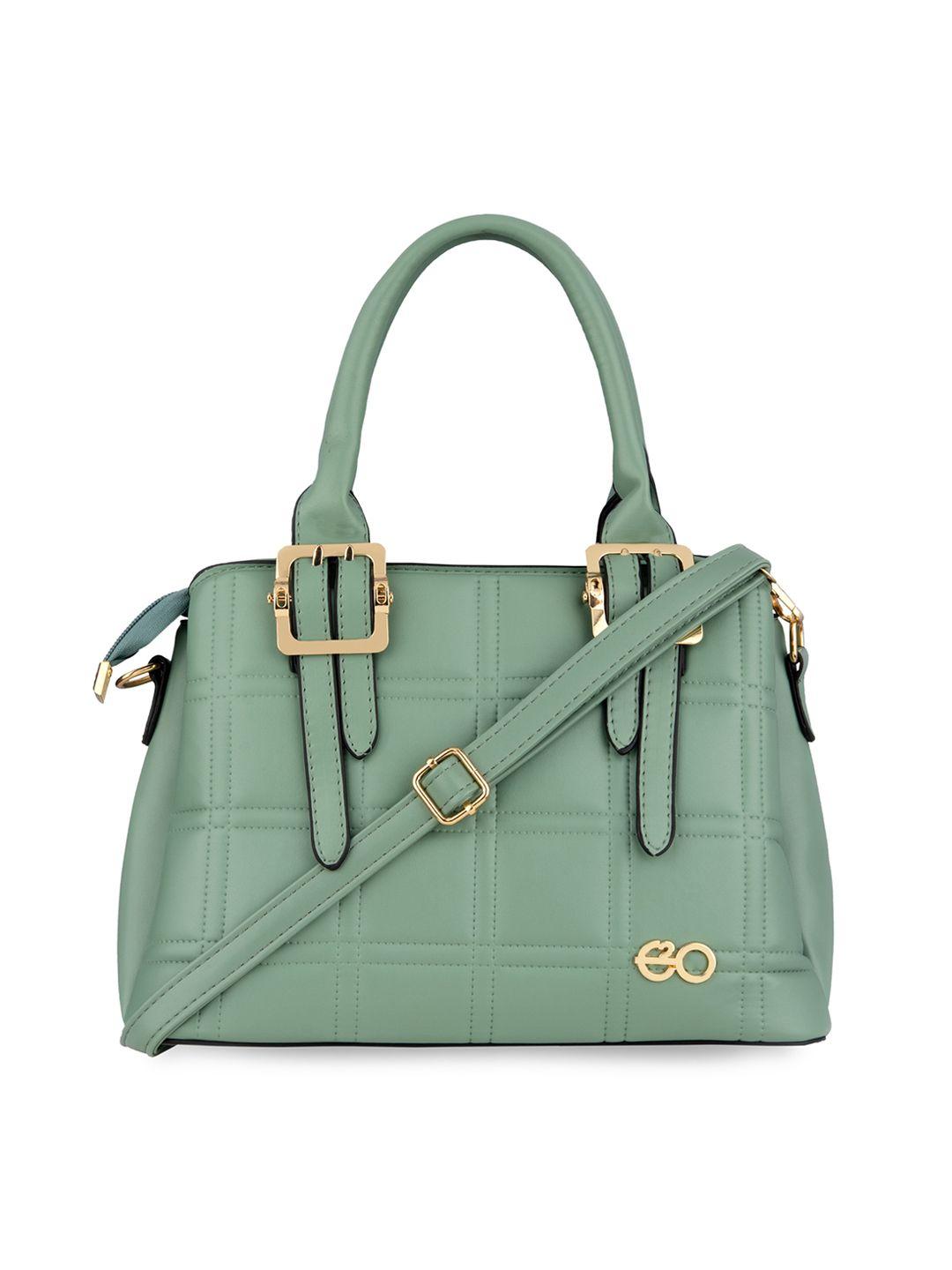 e2o green textured pu structured handheld bag with quilted detail