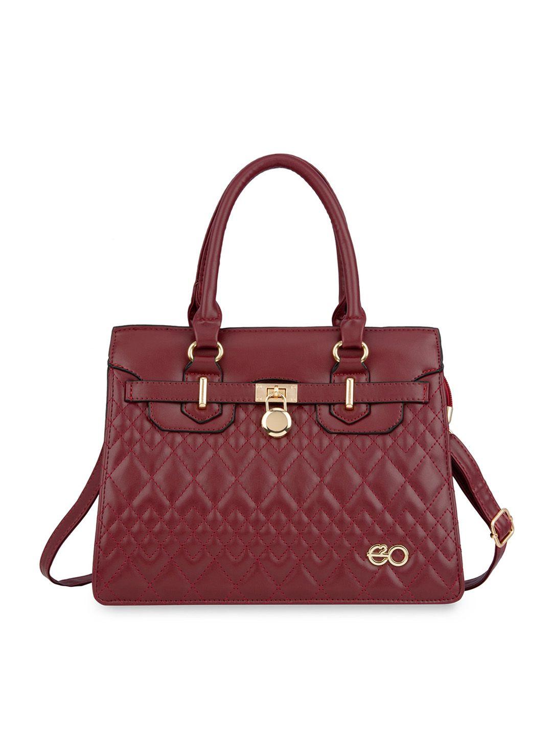 e2o maroon textured pu structured handheld bag with quilted