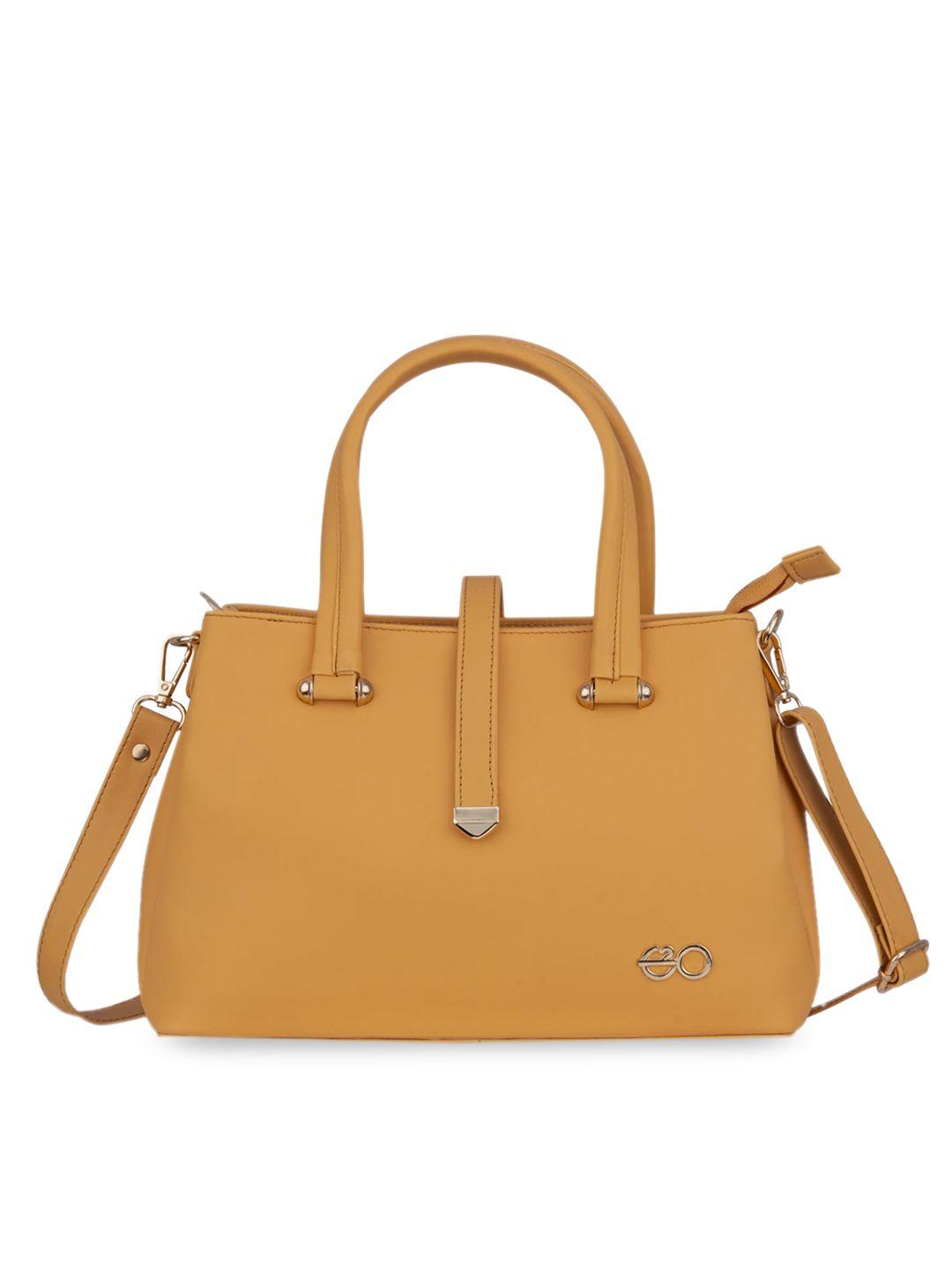 e2o mustard yellow solid structured handheld bag