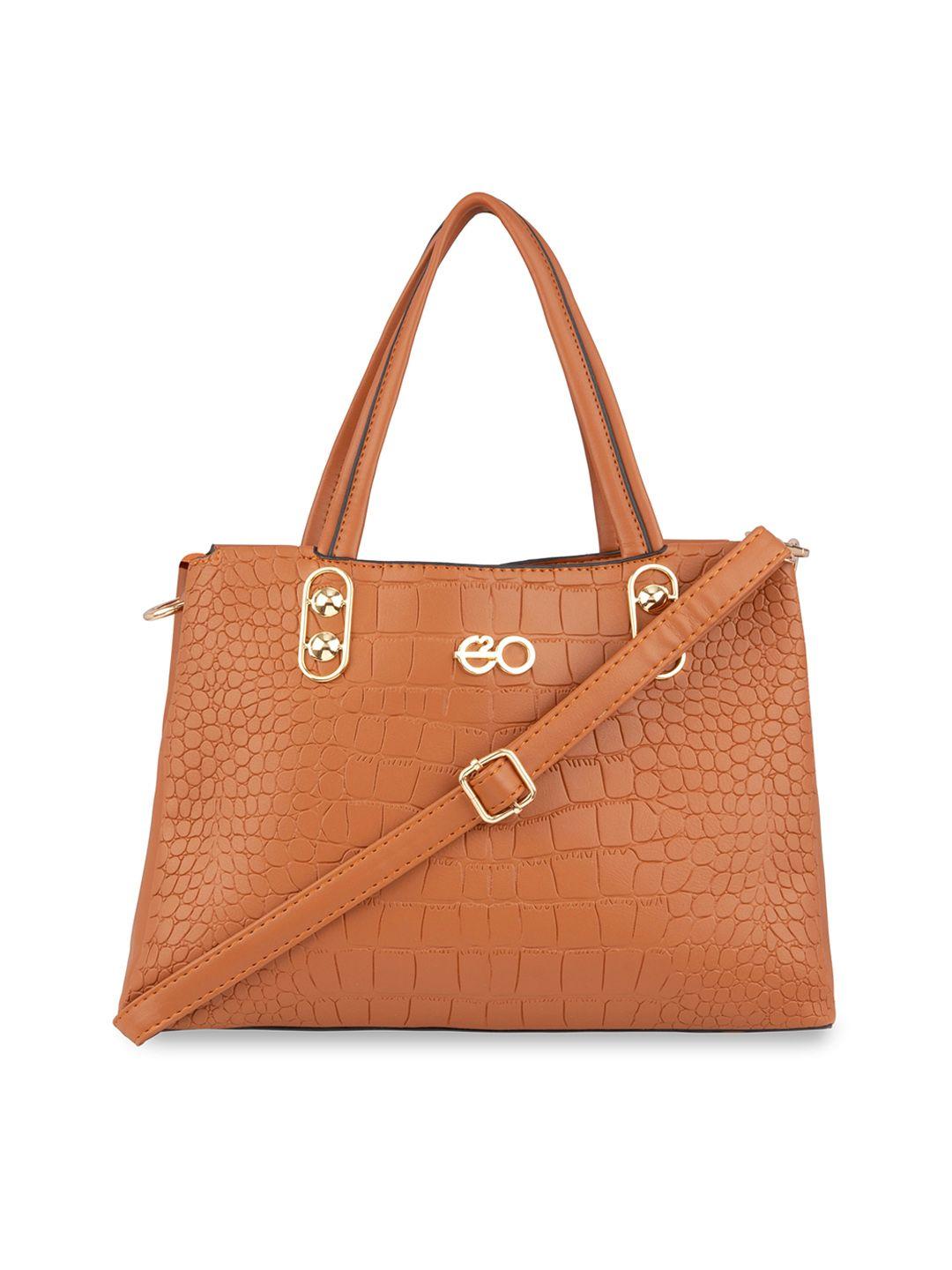 e2o orange textured pu shopper handheld bag with quilted