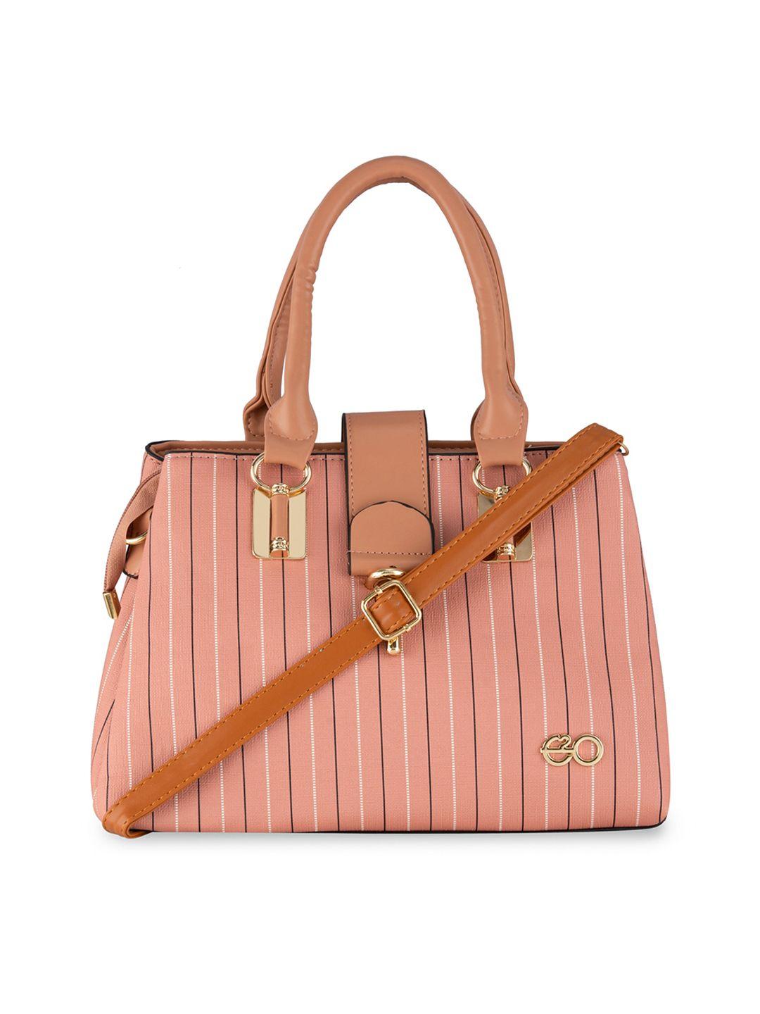 e2o pink striped pu structured handheld bag with tasselled