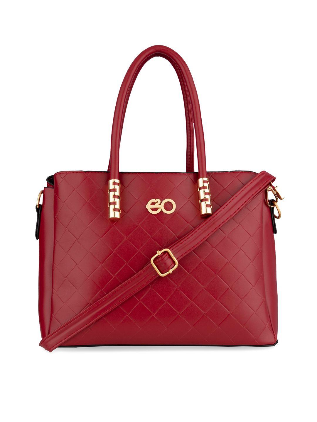 e2o red geometric textured pu structured handheld bag