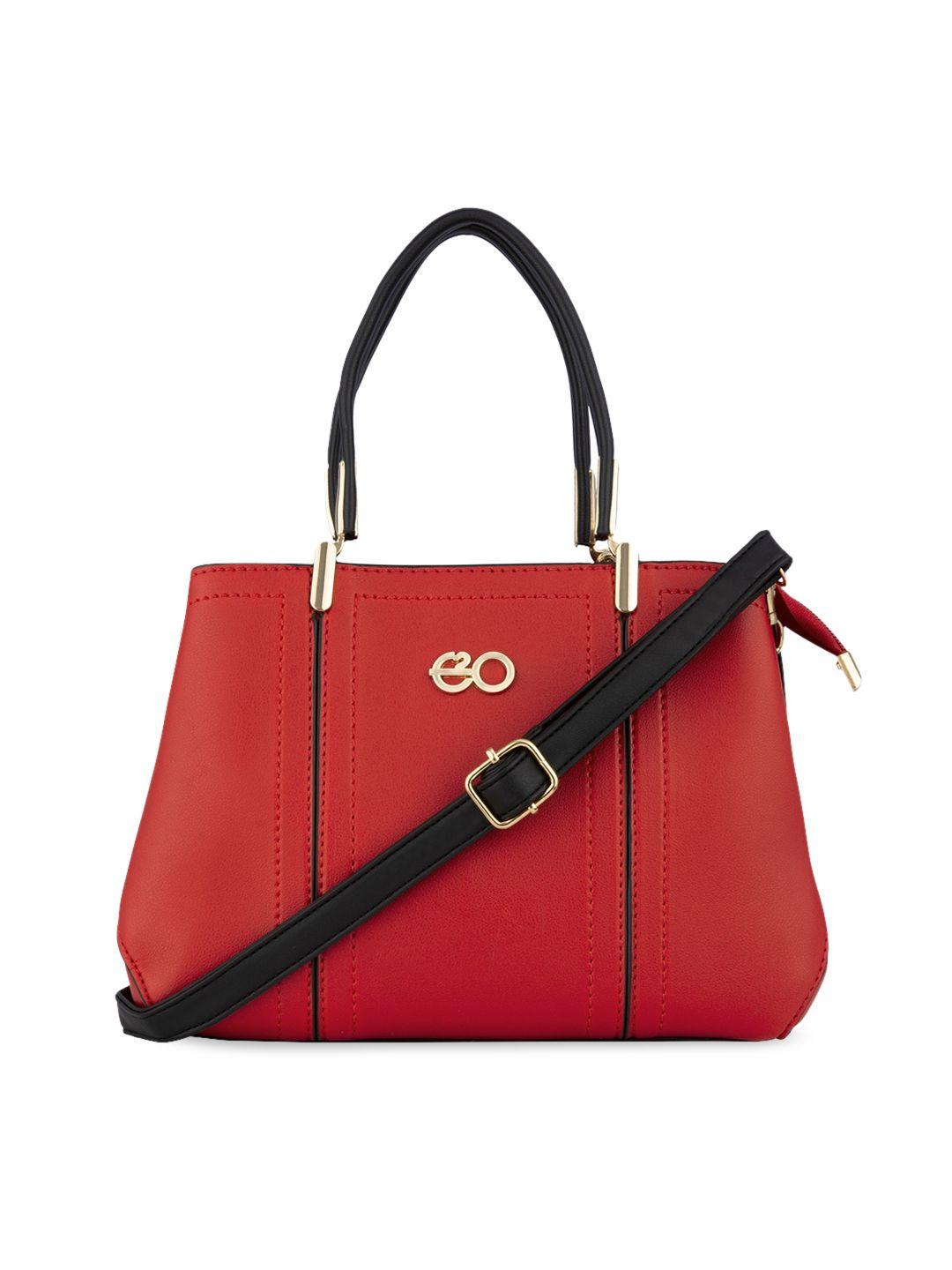 e2o red women's pu shopper handheld bag with applique