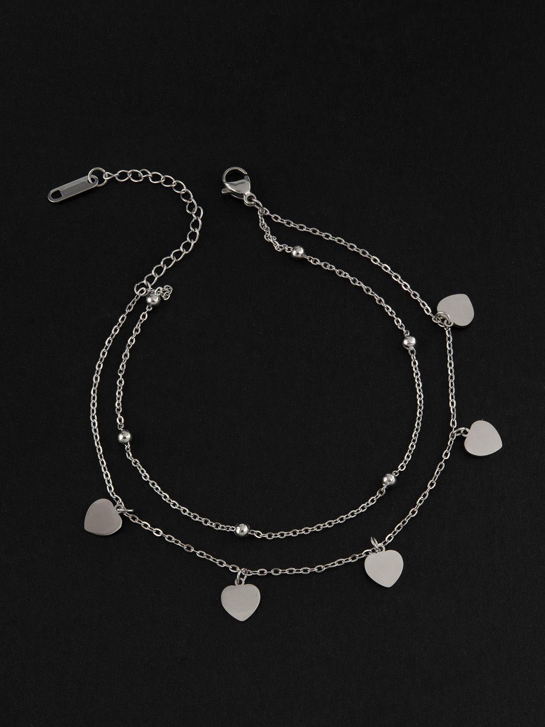 e2o rhodium-plated heart shaped charm anklet