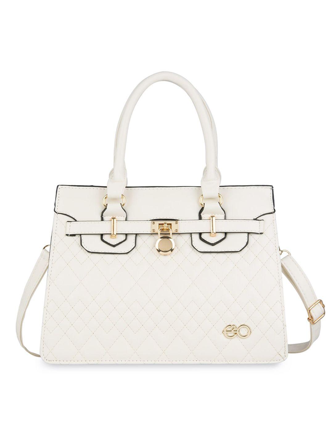 e2o white textured pu structured handheld bag with quilted