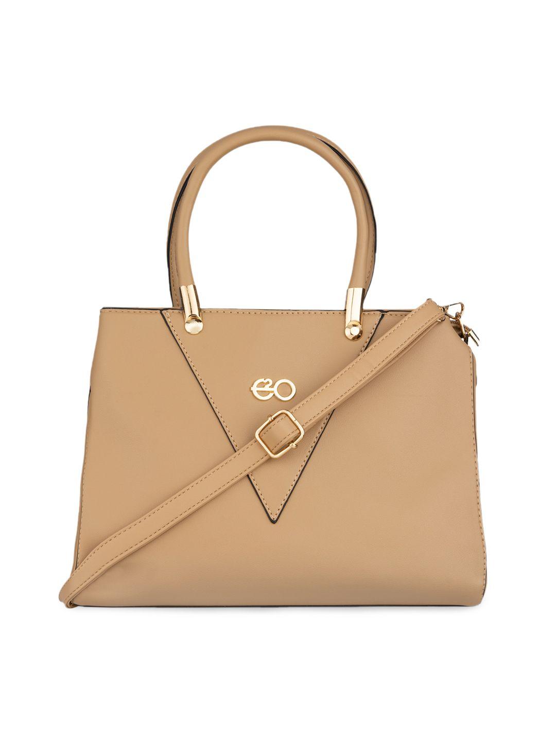 e2o women beige pu structured handheld bag with bow detail