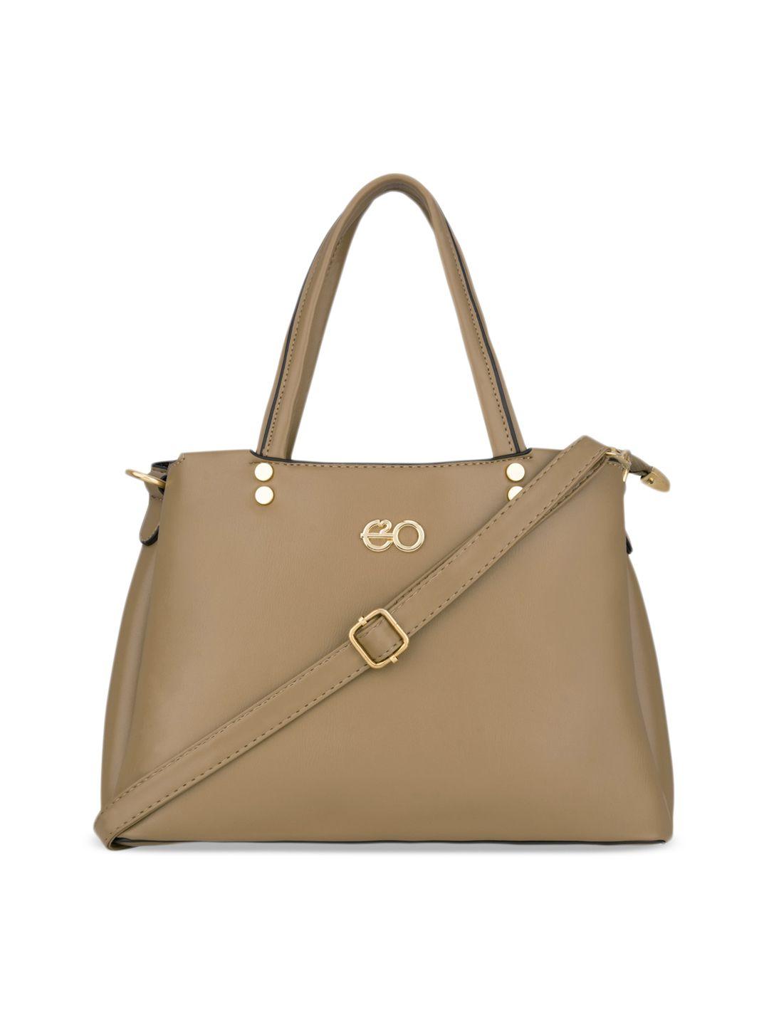 e2o women beige solid pu structured handheld bag