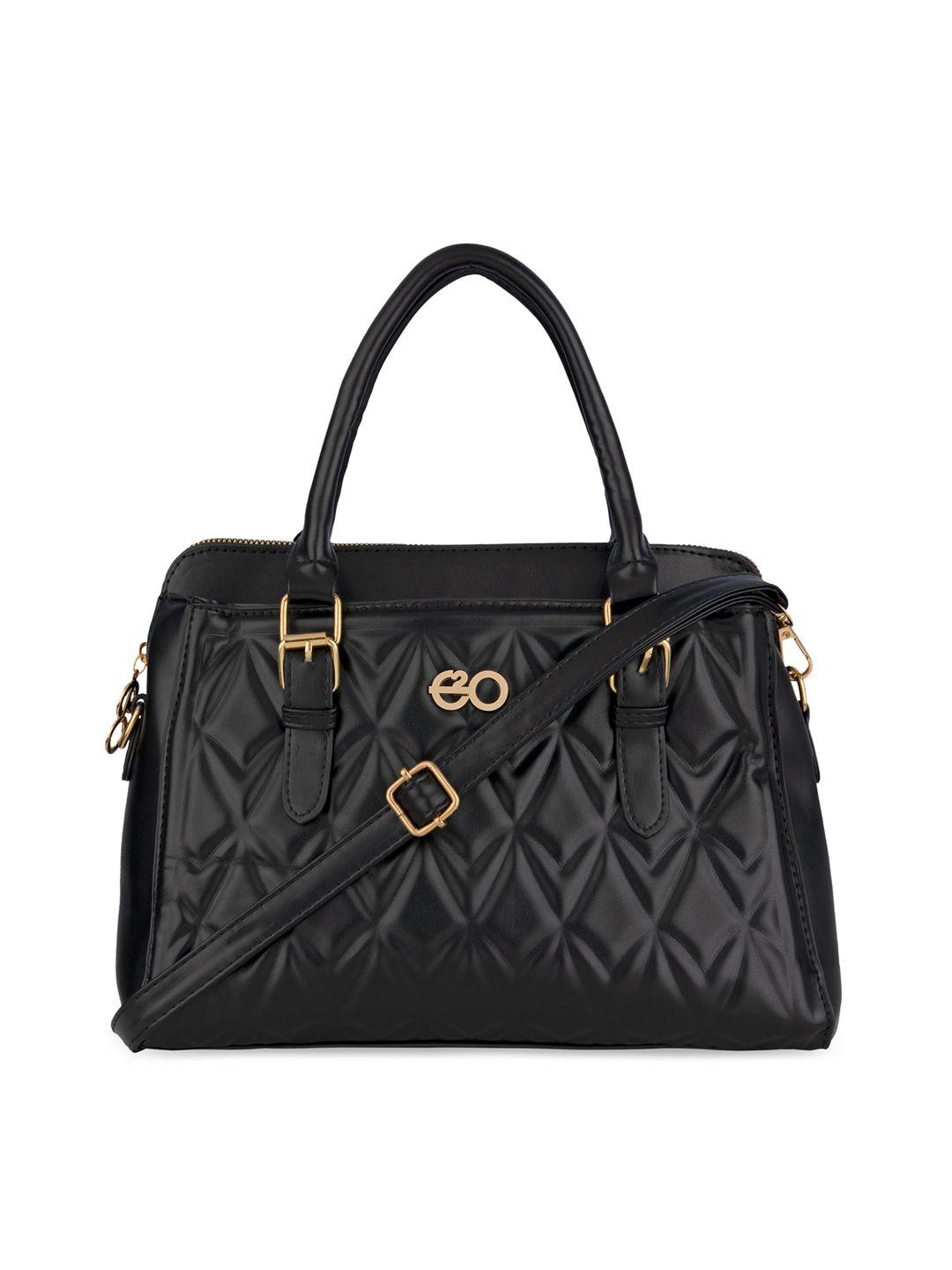 e2o women black pu structured handheld bag with quilted