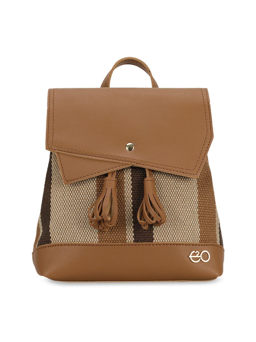 e2o women mustard brown textured backpack