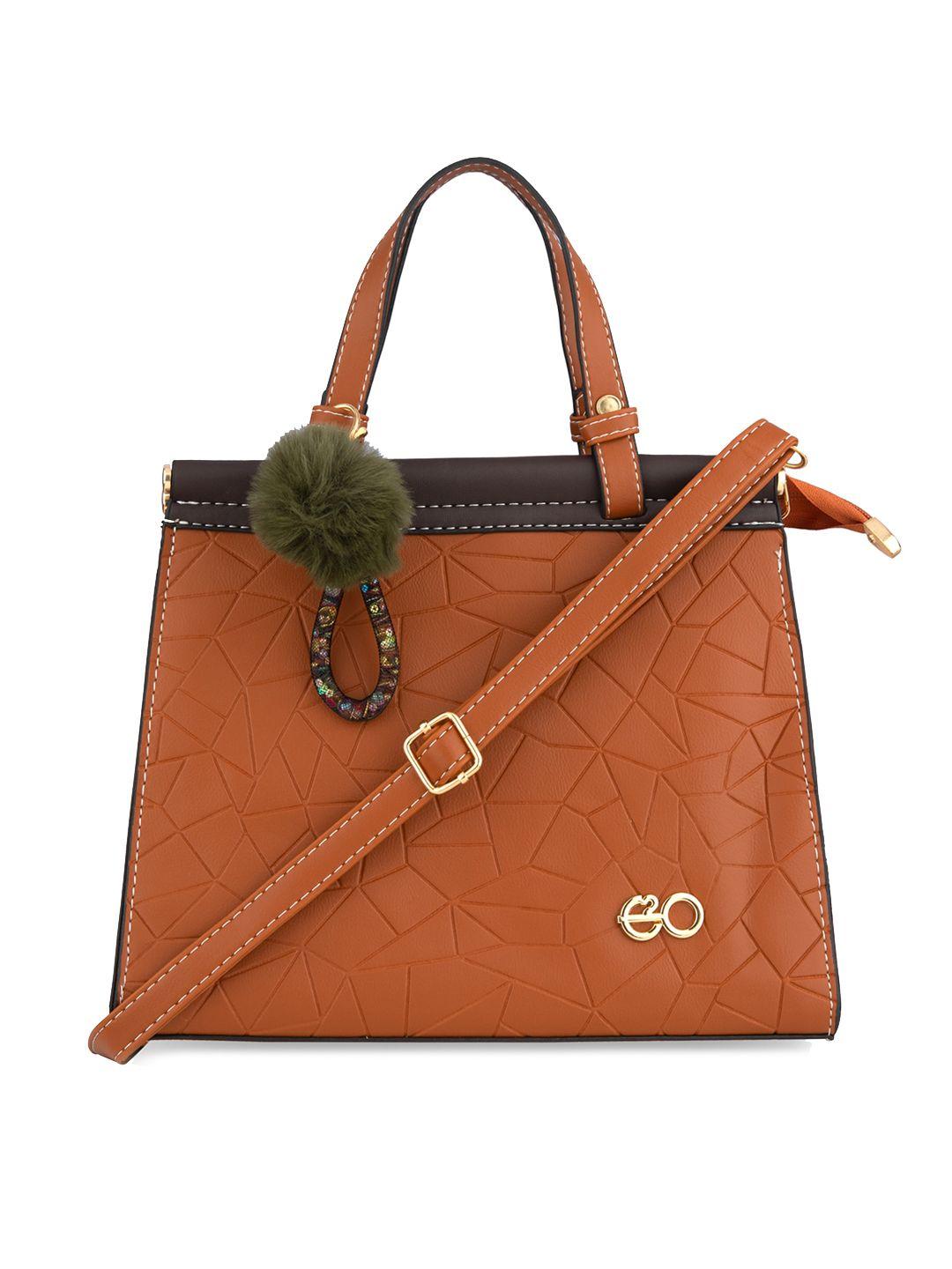 e2o women orange textured pu oversized structured handheld bag