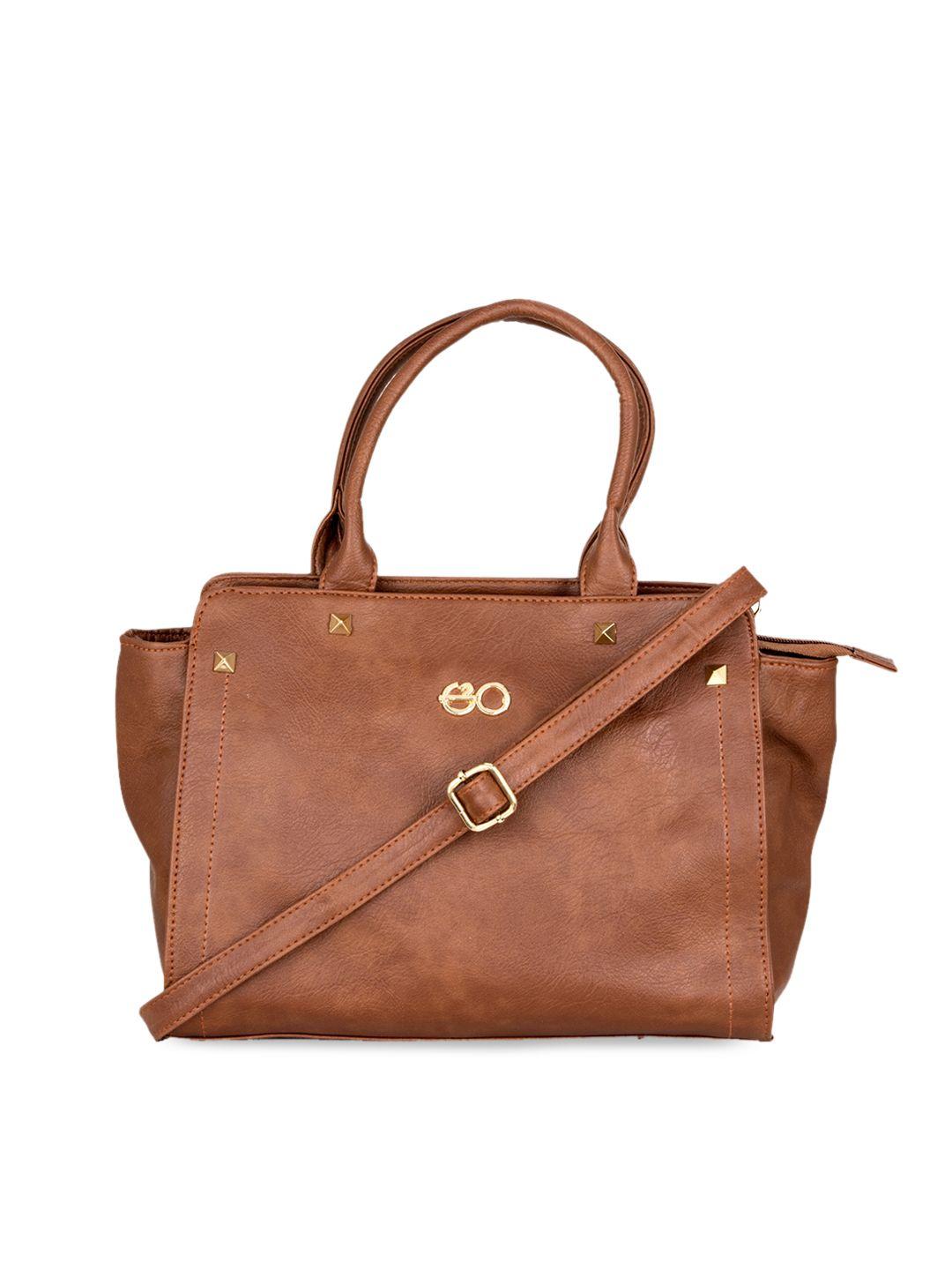 e2o women tan pu textured swagger handheld bag