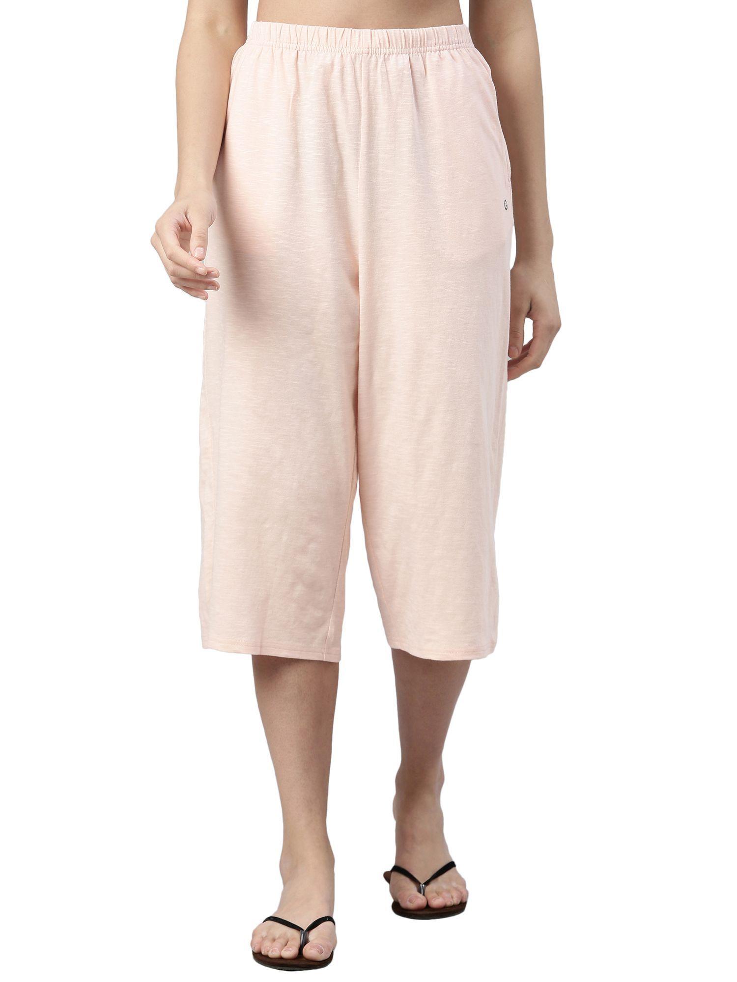 e402 high-rise cotton slub basic culottes for women - pink