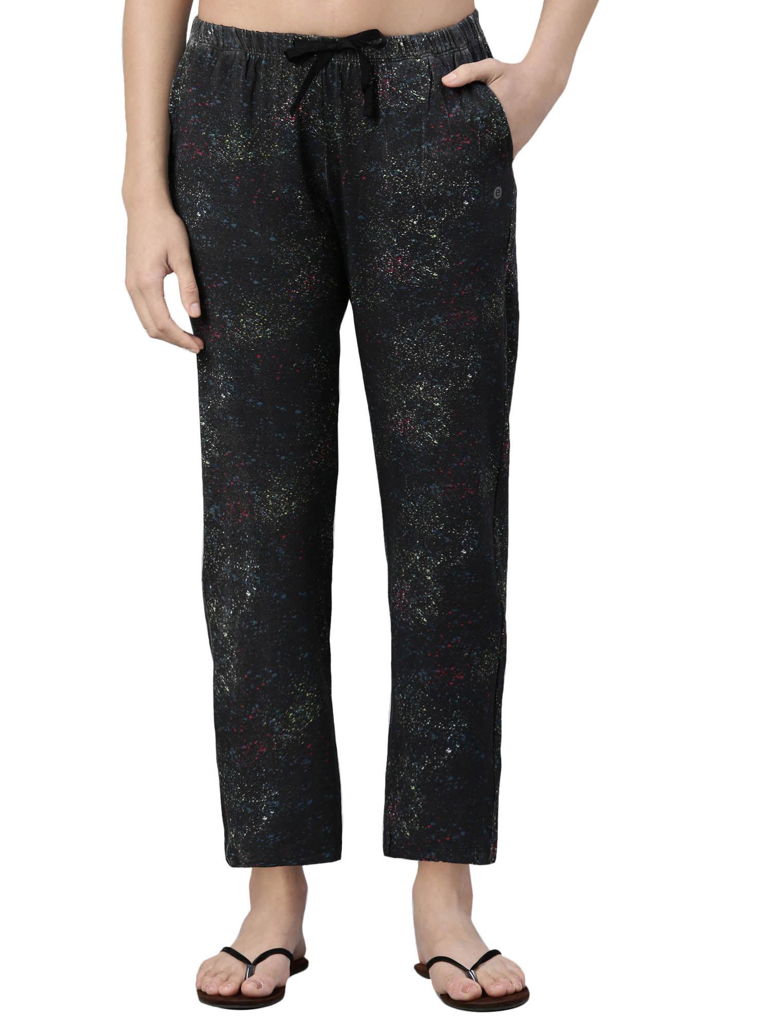 e4a4 mid-rise straight leg basic home pant for women with all over print