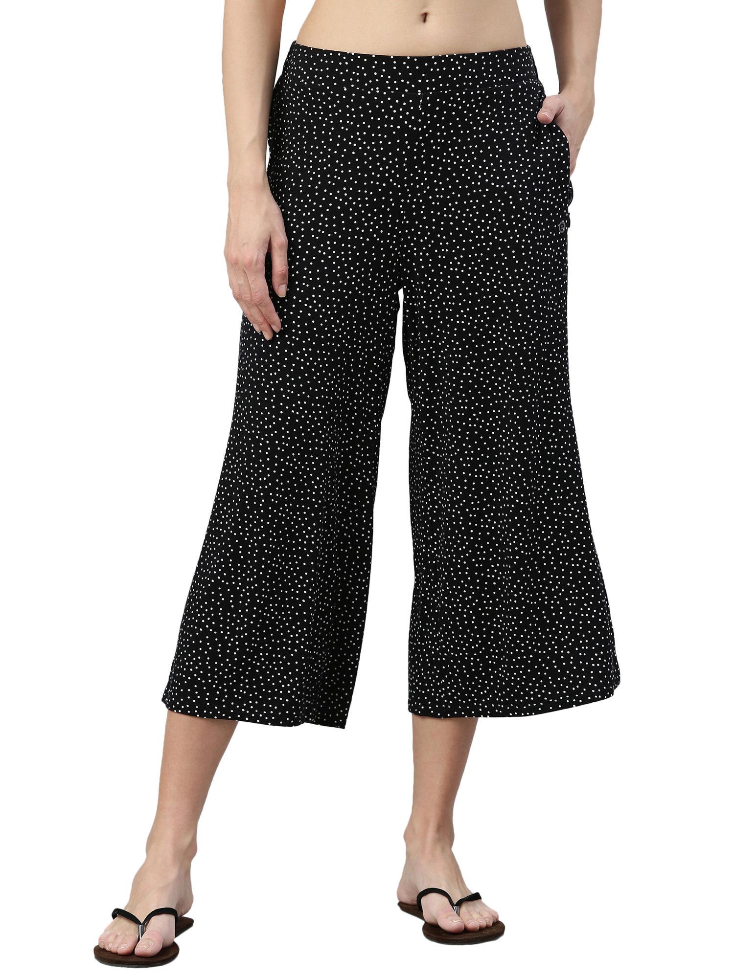 ea64 women's black scatter mid rise all over print crop length palazzo pants