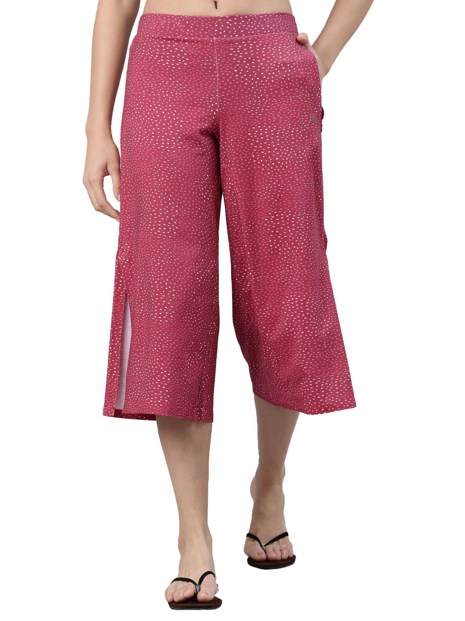 ea64 women's strawberry red mid rise all over print crop length palazzo pants