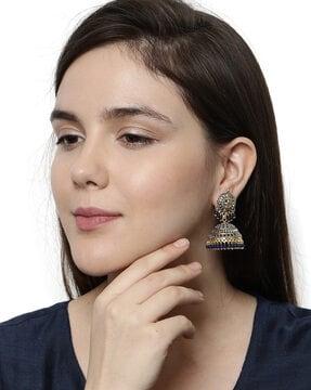 ear-m-40009-blu ethnic beaded jhumkas