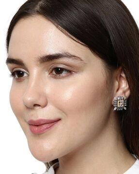 ear-m-40168-wht  studded earrings with stone detail