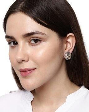 ear-m-40171-wht  studded earrings with stone detail