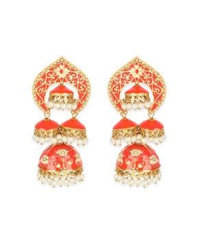 ear-m-40634-org temple jhumkas with pearls