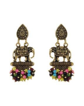 ear-m-40822 traditional gold plated antique elephant shape drop earrings