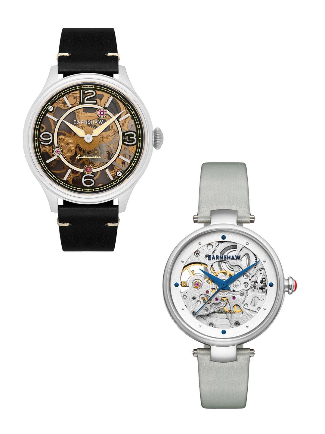 earnshaw black & silver couple watch gift set es-8231-set-01
